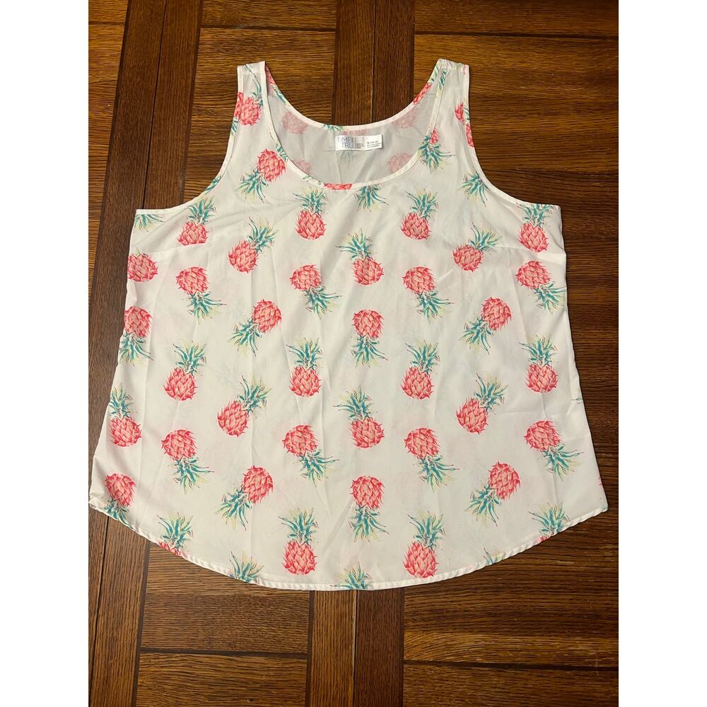 Time and Tru Pineapple Tank Top XL White Pink Summer Sleeveless Blouse - Picture 6 of 10
